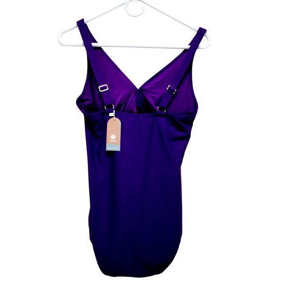Smismivo Womens Purple Ruched One-Piece Swimsuit Size Medium Womens - Picture 10 of 11